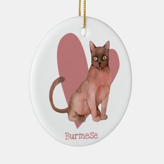 Birmese Waterverf Kat roze hart Keramisch Ornament (Rechts)