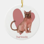 Birmese Waterverf Kat roze hart Keramisch Ornament (Voorkant)