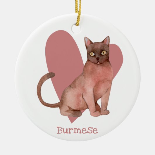 Birmese Waterverf Kat roze hart Keramisch Ornament (Voorkant)