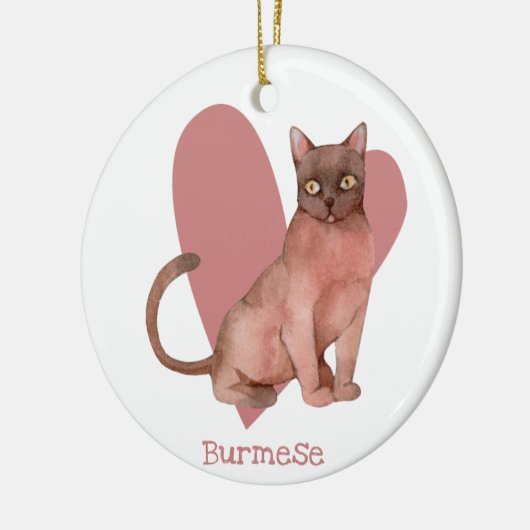 Birmese Waterverf Kat roze hart Keramisch Ornament (Links)