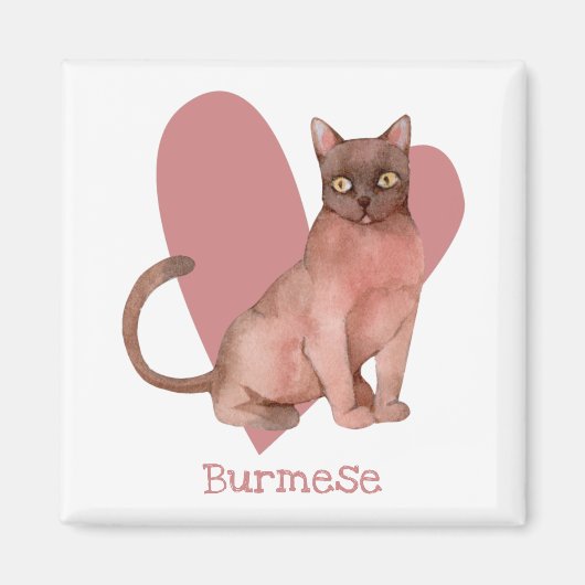 Birmese Waterverf Kat roze hart Magneet (Voorkant)