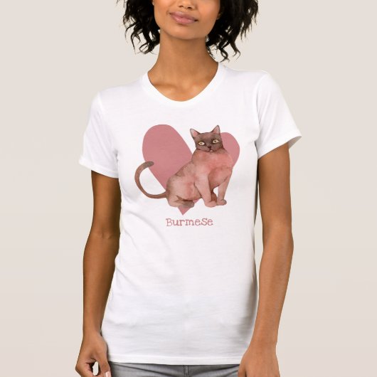 Birmese Waterverf Kat roze hart T-shirt (Voorkant)