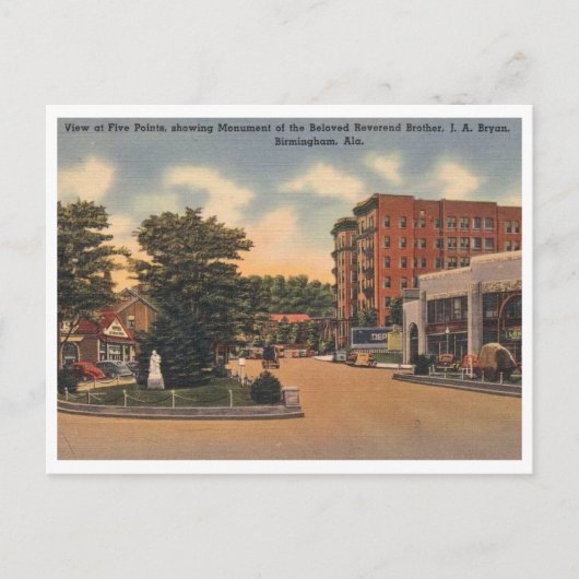 Birmingham AL Five Points uitzicht jaren 40 Briefkaart (Voorkant)