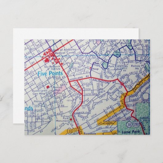 BIRMINGHAM, AL Map Briefkaart (Voorkant / Achterkant)