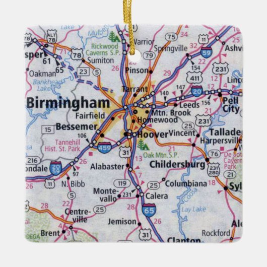 Birmingham AL Map Keramisch Ornament (Voorkant)