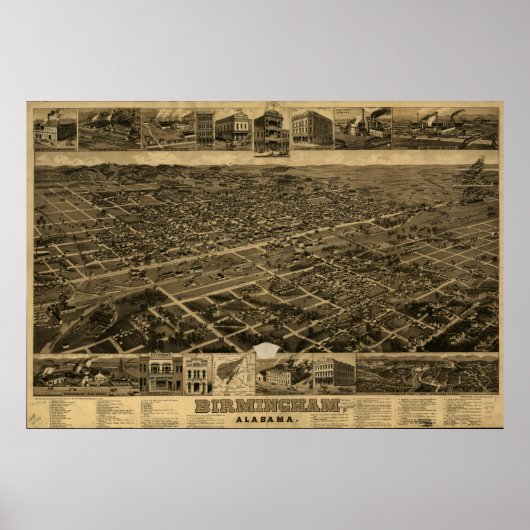 Birmingham Alabama 1885 Panorama Map Poster (Voorkant)