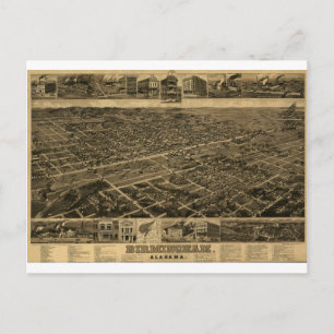 Birmingham Alabama Late 1800's Birds Eye Uitzicht Briefkaart