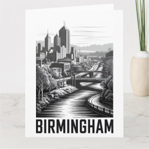 Birmingham Alabama Silhouette Zwart Wit Houtsnede Kaart