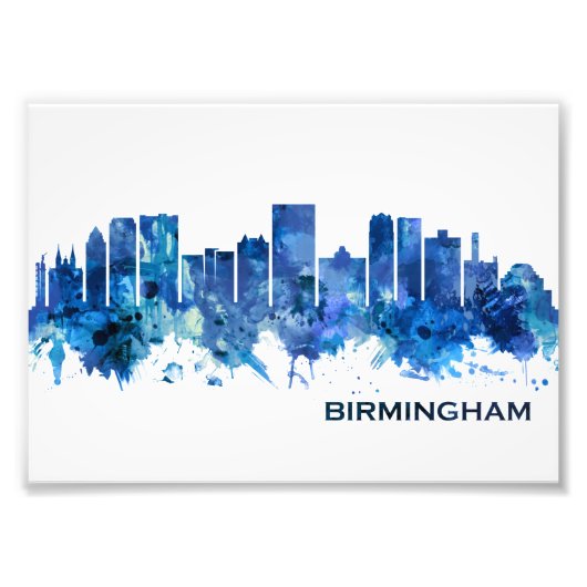 Birmingham Alabama Skyline Blue Foto Afdruk (Voorkant)