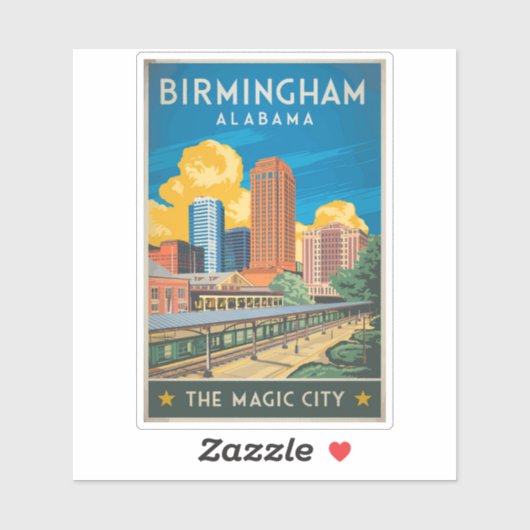 Birmingham Alabama Travel Art Vintage Sticker (Vel)