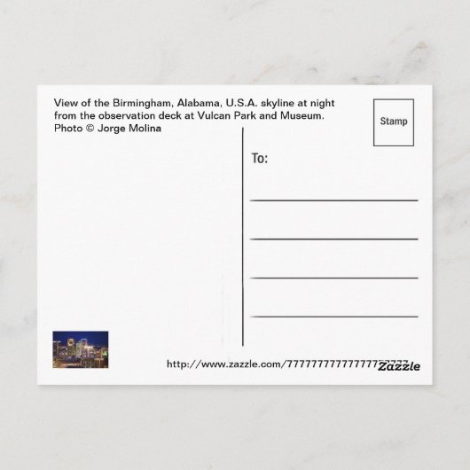 Birmingham, Alabama, VS. Briefkaart (Achterkant)