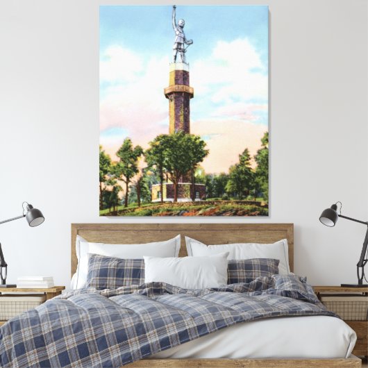 Birmingham Alabama Vulcan op Rode Berg Canvas Afdruk (Insitu (Slaapkamer))