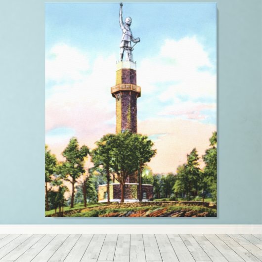 Birmingham Alabama Vulcan op Rode Berg Canvas Afdruk (Insitu (Houten vloer))