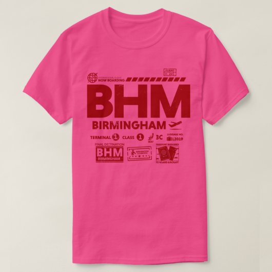  Birmingham BHM Airport Code Reisdag Ret T-shirt (Design voorkant)