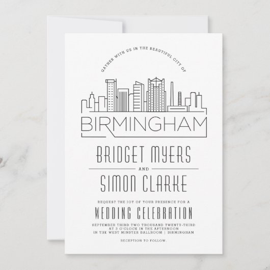 Birmingham bruiloft | Gestileerde Skyline uitnodig Kaart (Voorkant)
