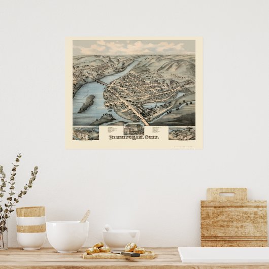 Birmingham, CT Panoramic Map - 1876 Poster (Keuken)