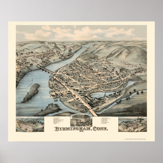 Birmingham, CT Panoramic Map - 1876 Poster (Voorkant)
