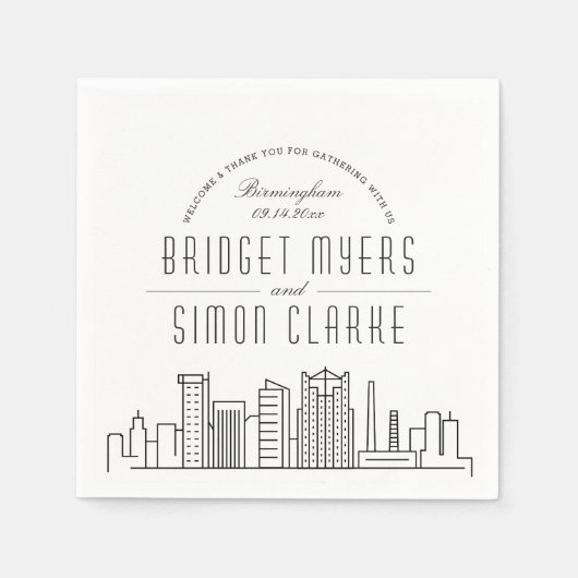 Birmingham Deco Skyline | Weddenschap Napkins Servet (Voorkant)