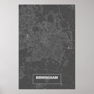 Birmingham, Engeland (wit op zwart) Poster