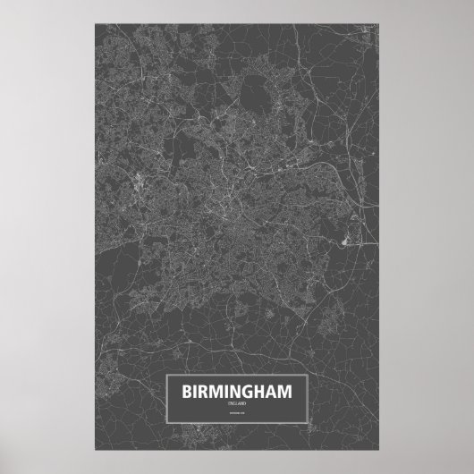 Birmingham, Engeland (wit op zwart) Poster (Voorkant)
