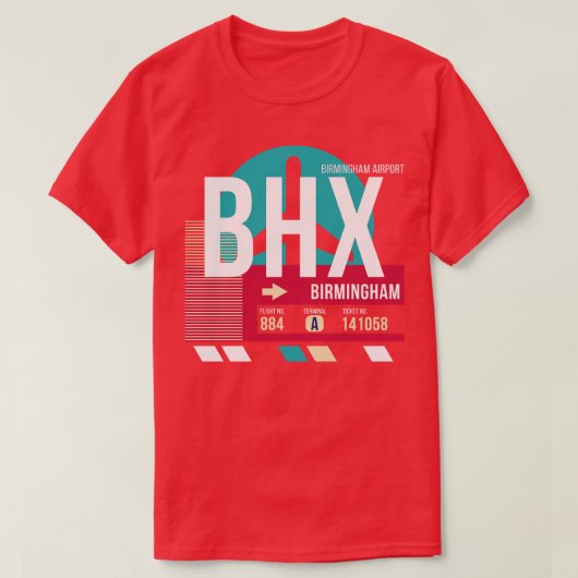 Birmingham England BHX Airport Code Bagage Label T-shirt (Design voorkant)