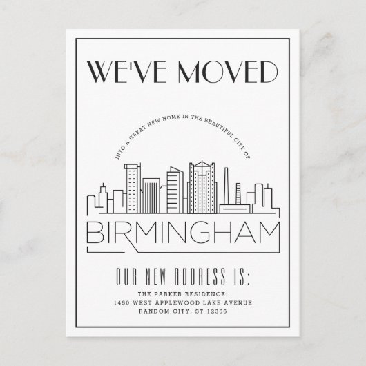 Birmingham Silhouette Moderne Deco Adreswijziging Aankondigingskaart (Voorkant)