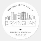 Birmingham Skyline | Bruiloft Welkom Favor Ronde Sticker (Voorkant)