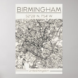 Birmingham Stadkaart Poster – Modern Minimaal Sted