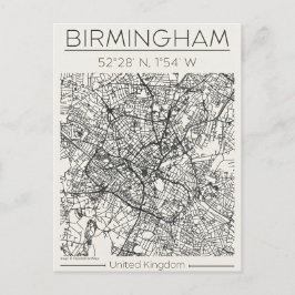 Birmingham stadsplattegrond ansichtkaart houtskool briefkaart