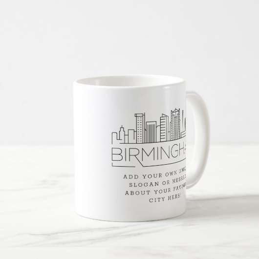 Birmingham Stylized Skyline | Aangepaste slogan Koffiemok (Voorkant rechts)