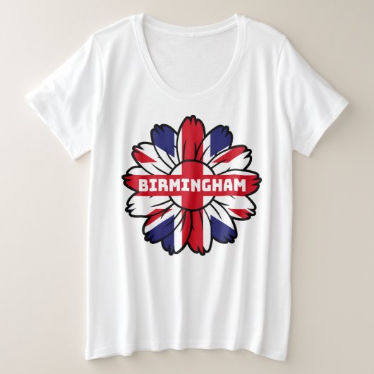 Birmingham Union Jack Sunflower Britse trots Grote Maat T-shirt (Design voorkant)