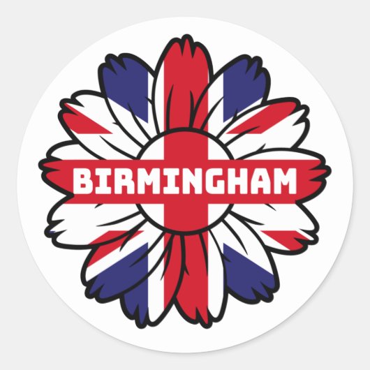 Birmingham Union Jack Sunflower Britse trots Ronde Sticker (Voorkant)