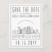 Birmingham Wedding Stylized Skyline Save the Date Briefkaart (Voorkant)
