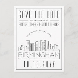 Birmingham Wedding Stylized Skyline Save the Date Briefkaart