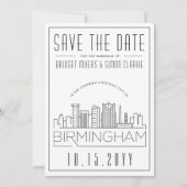 Birmingham Wedding Stylized Skyline Save the Date Kaart (Voorkant)