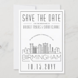 Birmingham Wedding Stylized Skyline Save the Date Kaart