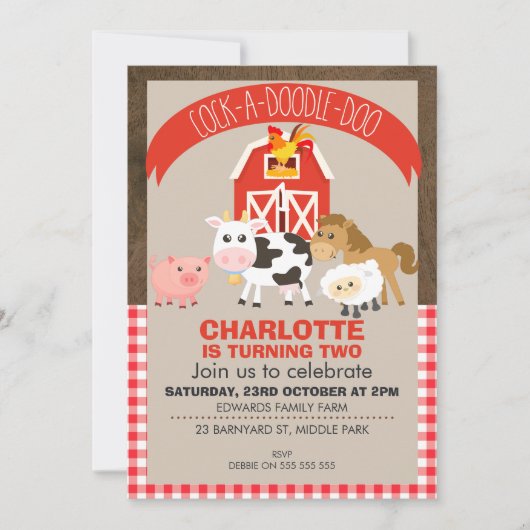 Birmyard Barnyard Animals Birthday Invitation Kaart (Voorkant)