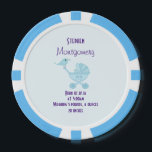 Birth Announcement Baby Bird Pokerchips<br><div class="desc">Een schattig poederblauw afbeelding met een klein baby vogeltje in een baby koets met zijn mama zittend op het handvat met een fopspeen in haar bek. Een geboorte aankondiging voor / aandenken. Pas aan met uw baby-gegevens.</div>