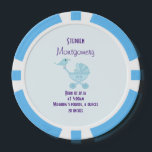 Birth Announcement Baby Bird Pokerchips<br><div class="desc">Een schattig poederblauw afbeelding met een klein baby vogeltje in een baby koets met zijn mama zittend op het handvat met een fopspeen in haar bek. Een geboorte aankondiging voor / aandenken. Pas aan met uw baby-gegevens.</div>