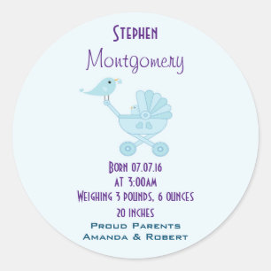 Birth Announcement Baby Bird Ronde Sticker