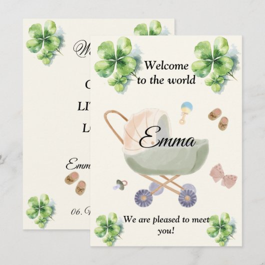 Birth announcement baby clover kaart (Voorkant / Achterkant)