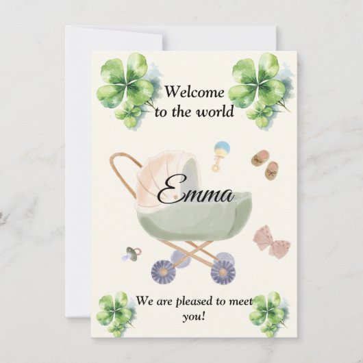 Birth announcement baby clover kaart (Voorkant)
