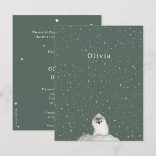 Birth Announcement Card Little Bird In The Snow Notitiekaartje