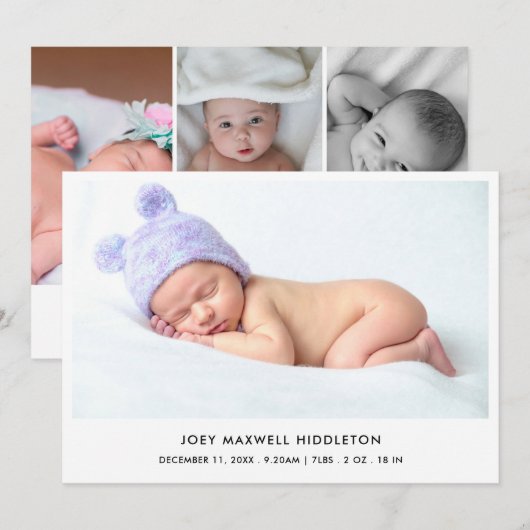 Birth Announcement Elegant Photo Collage Aankondiging (Voorkant / Achterkant)