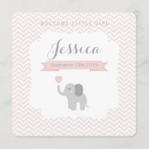 Birth Announcement Girl Elephant Chevron Cute