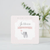 Birth Announcement Girl Elephant Chevron Cute Aankondiging (Staand voorkant)