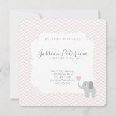 Birth Announcement Girl Elephant Chevron Cute Aankondiging (Achterkant)