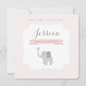 Birth Announcement Girl Elephant Chevron Cute Aankondiging (Voorkant)