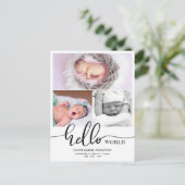 Birth Announcement Hello World Photo Collage Aankondigingskaart (Staand voorkant)