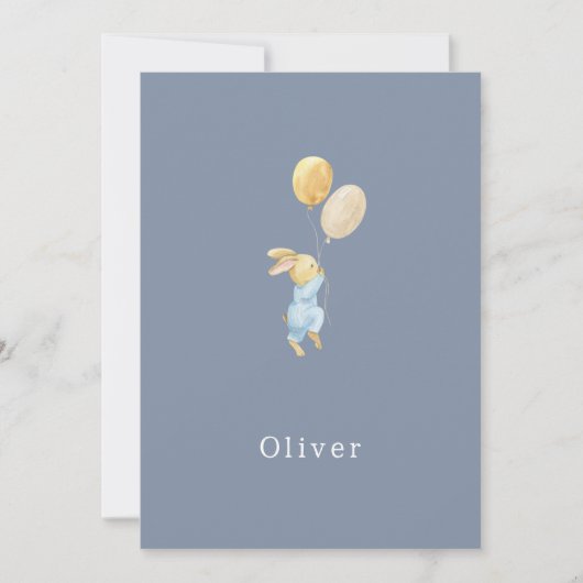 Birth Announcement Little Rabbit With Balloons Notitiekaartje (Voorkant)
